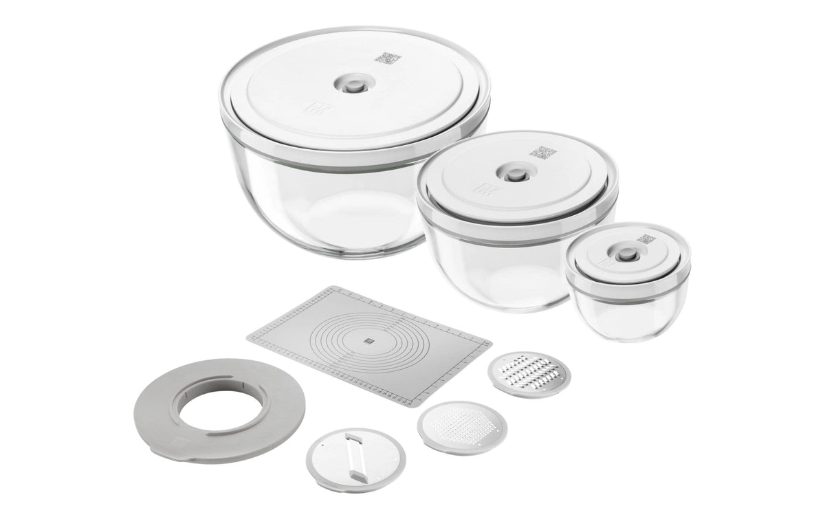 ZWILLING Vakuumschüsseln – Fresh&Save Kit – 4,5 l, 6 Stk., Glas/Kunststoff, rund, Grau/Transparent