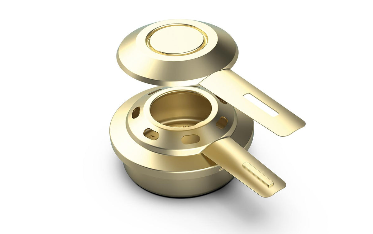 Stöckli Fondue-Brenner Ø 8,5 cm, Edelstahl, Gold, mit Deckel