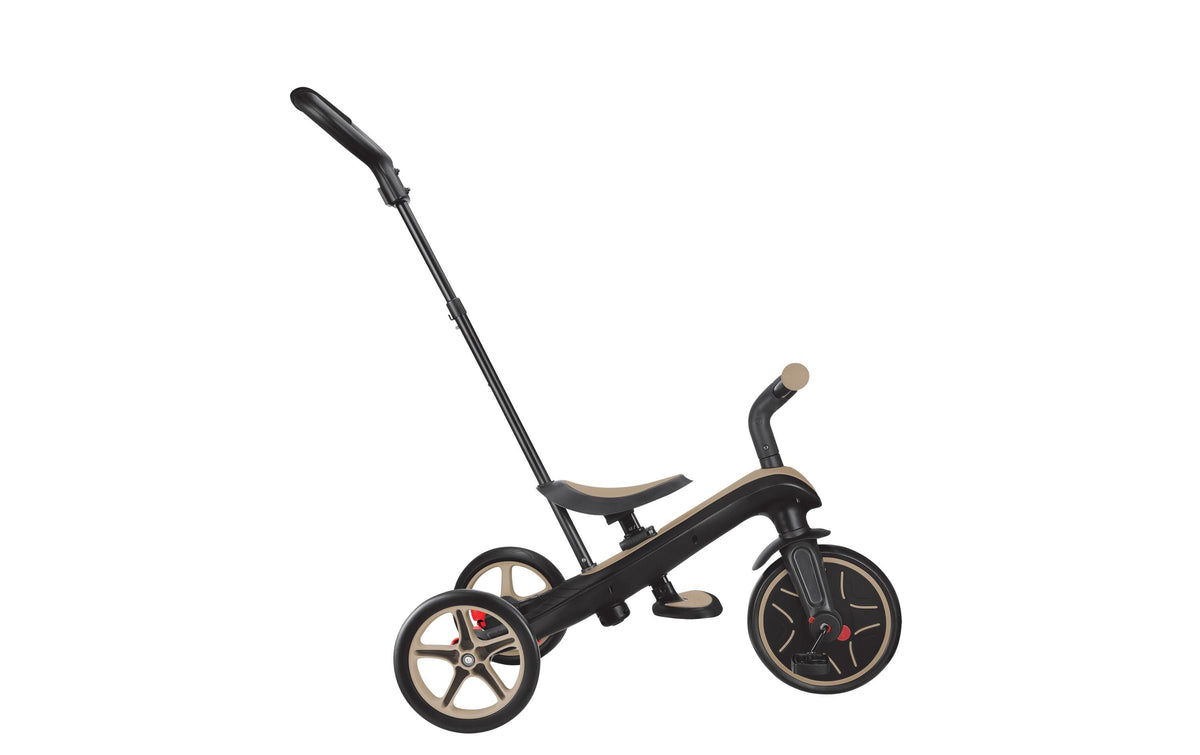 Globber Explorer Trike 4in1 – mit Schiebestange, Gurt, Fussstütze – ab 10 Monaten – TPR – beige