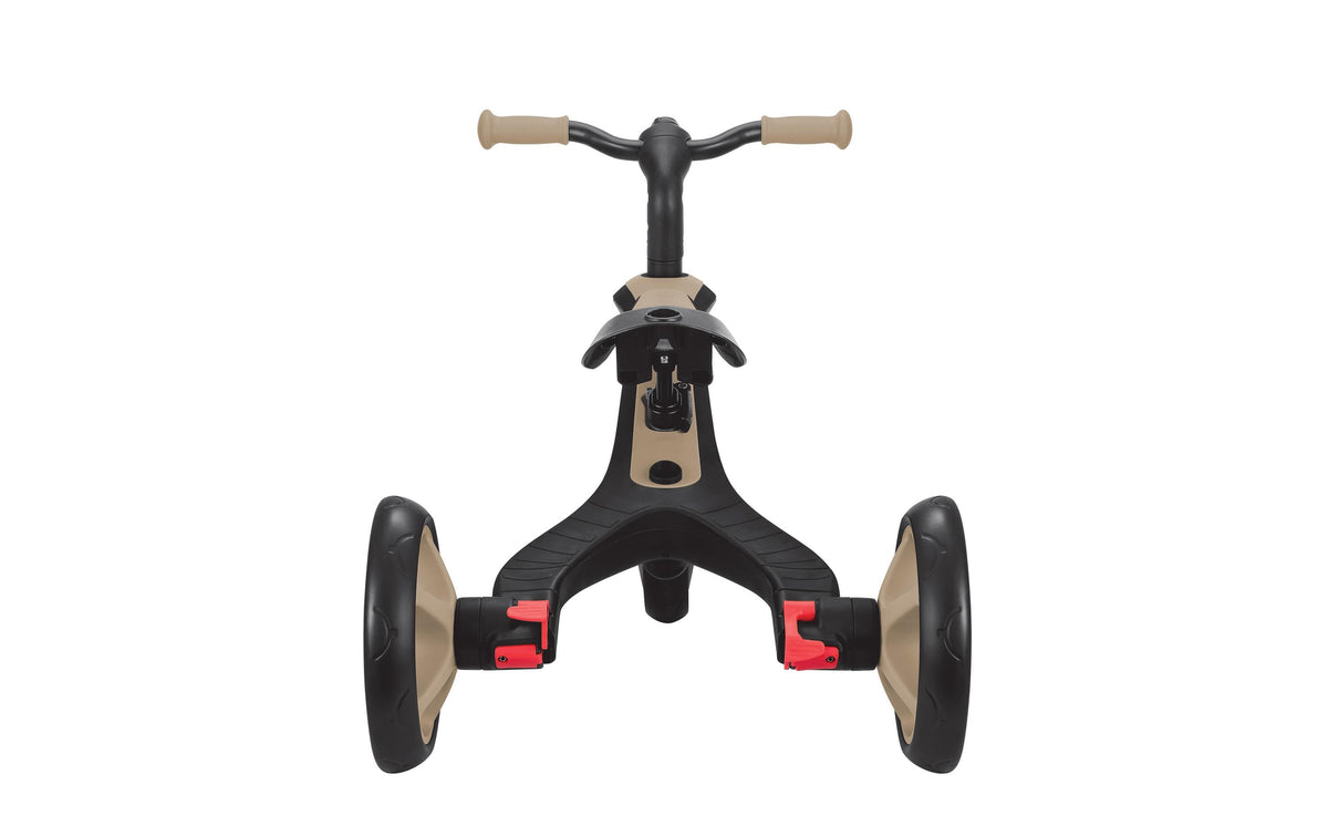 Globber Explorer Trike 4in1 – mit Schiebestange, Gurt, Fussstütze – ab 10 Monaten – TPR – beige