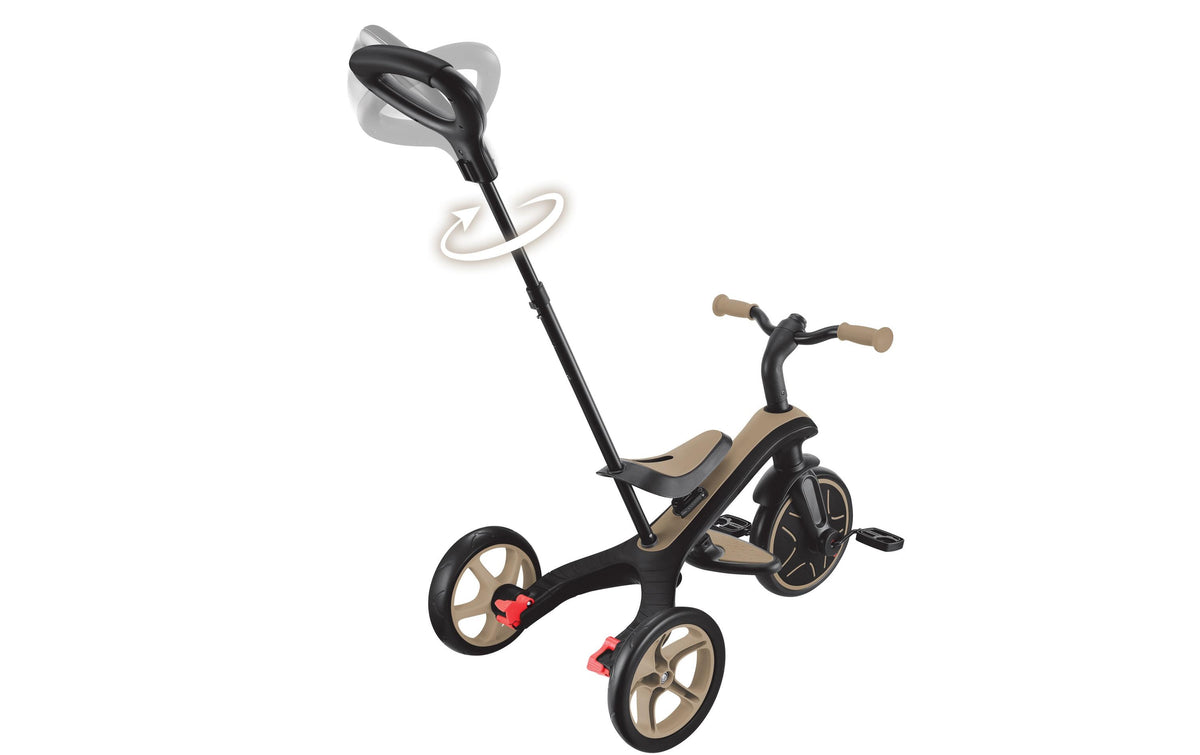 Globber Explorer Trike 4in1 – mit Schiebestange, Gurt, Fussstütze – ab 10 Monaten – TPR – beige