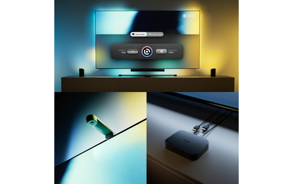 Philips by Signify Philips Hue Play Gradient Lightstrip Pro TV-Hintergrundbeleuchtungs-Set – RGBIC, Zigbee + Bluetooth – für 100" Fernseher – Schwarz