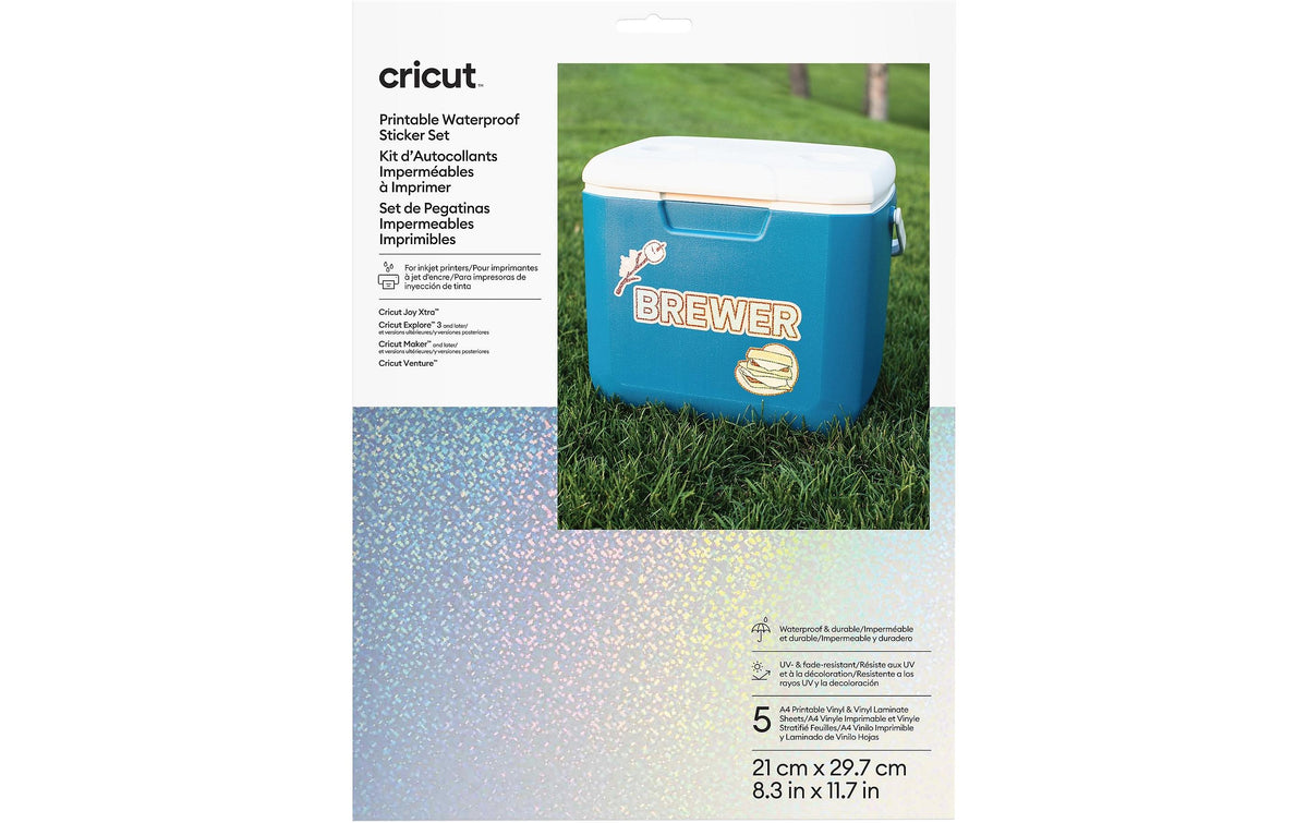 Cricut Stickerpapier A4 – Papier, glänzend, mehrfarbig – 5 Blätter – für Cricut Joy Xtra
