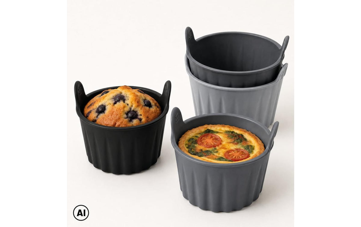 Gourmetmaxx Muffinförmchen Ø 6,5 × 6,6 cm, Silikon, 4 Stk., Grau