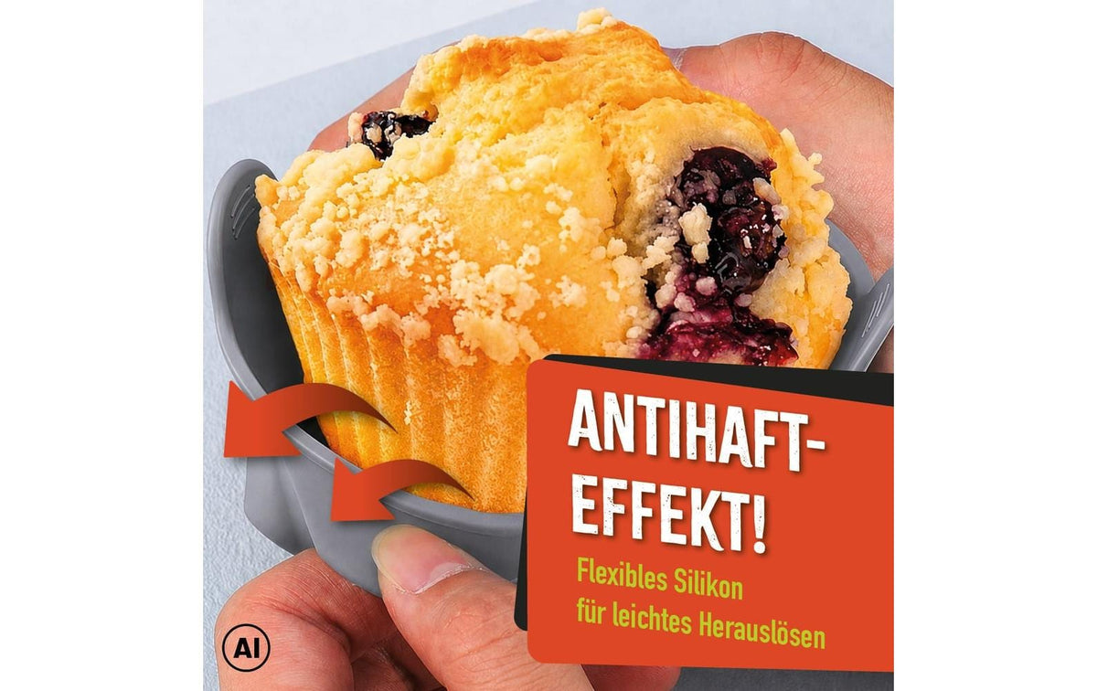 Gourmetmaxx Muffinförmchen Ø 6,5 × 6,6 cm, Silikon, 4 Stk., Grau