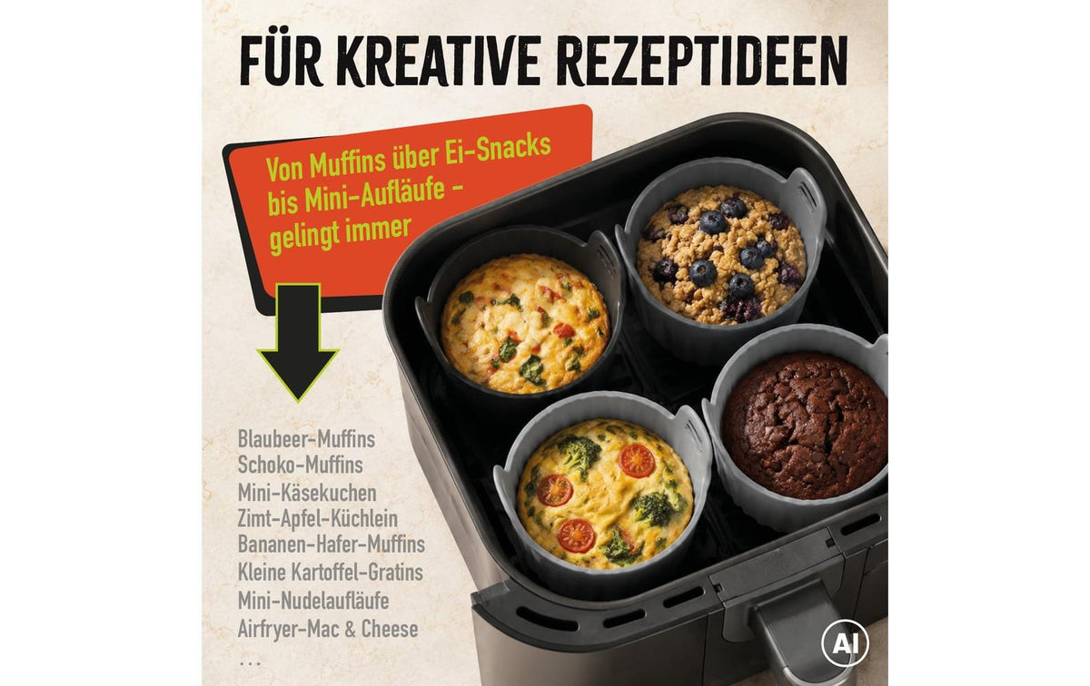 Gourmetmaxx Muffinförmchen Ø 6,5 × 6,6 cm, Silikon, 4 Stk., Grau