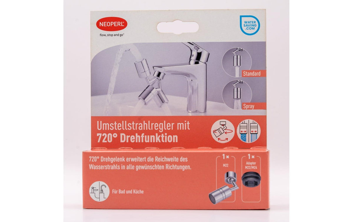 Neoperl Umstellstrahlregler 720° – 4,5×4,5×6,95 cm, Messing (Innenteil), Anschluss M24x1, 6 l/min
