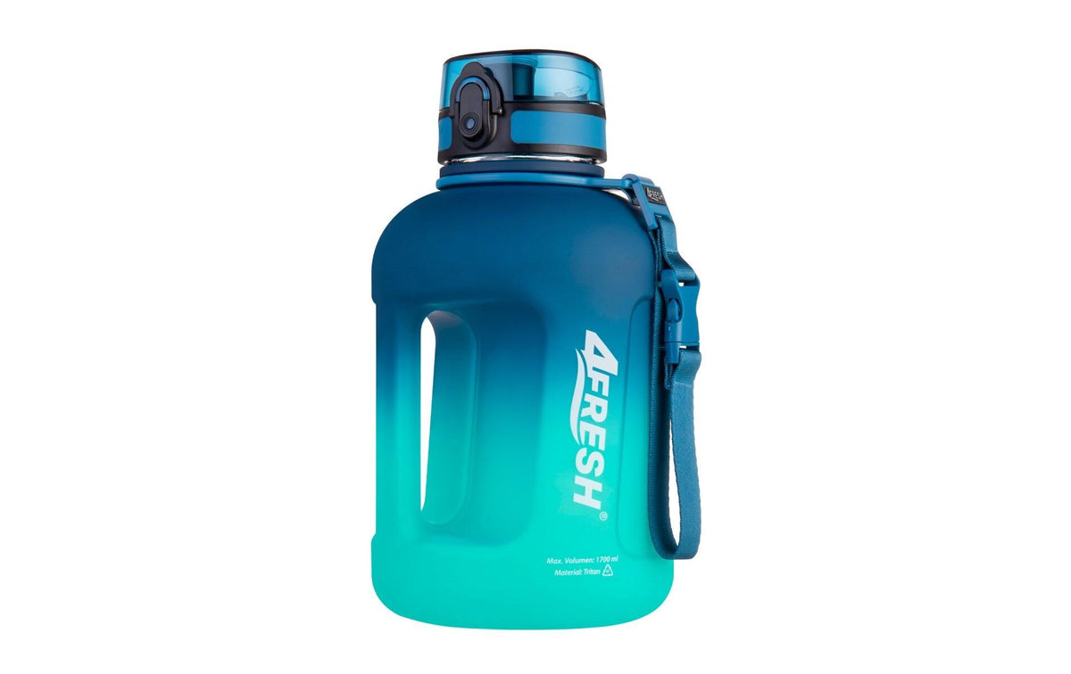 4Fresh Trinkflasche 1,7 l – Tritan, Klappdeckel, Blau/Türkis