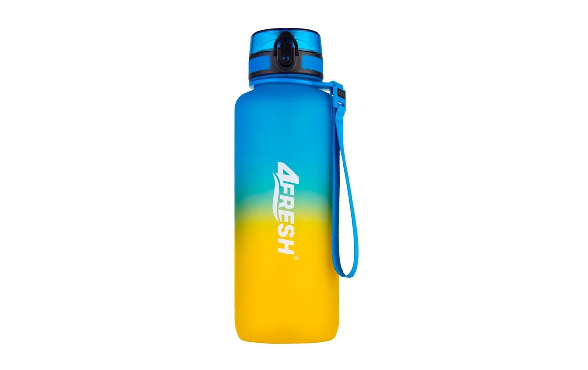 4Fresh Trinkflasche 1,5 l – Tritan, Klappdeckel, Blau/Gelb