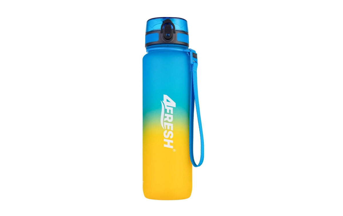 4Fresh Trinkflasche 1,0 l – Tritan, Klappdeckel, Blau, Gelb