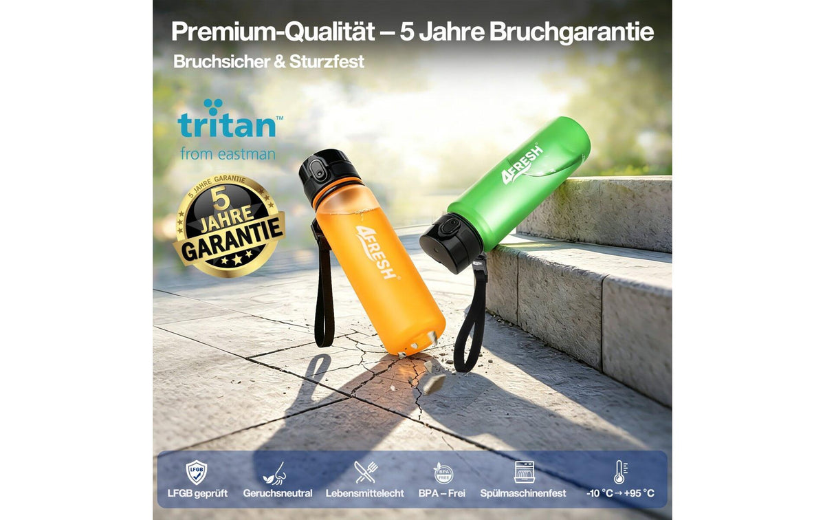 4fresh Trinkflasche 500 ml – Tritan, Klappdeckel, Schwarz