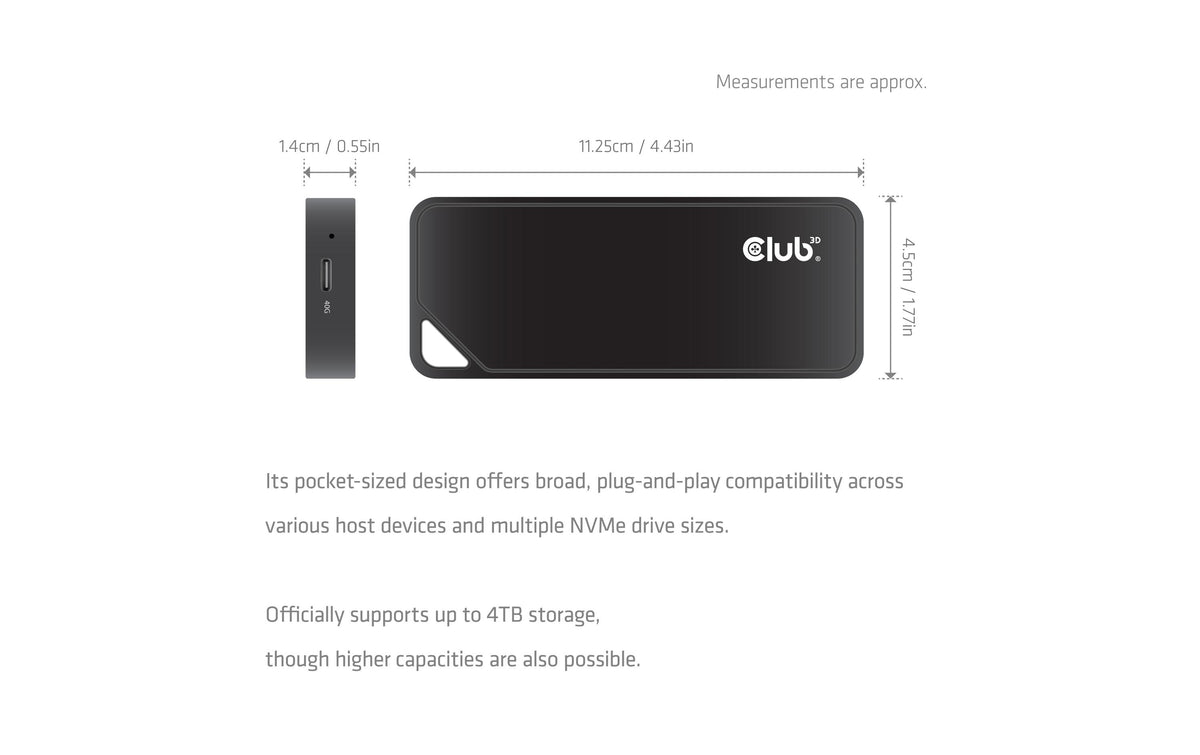 CLUB3D Club 3D CAC-2510 – 1-Bay M.2 SSD-Gehäuse – USB4 40 Gbit/s, für M.2 NVMe (PCIe)