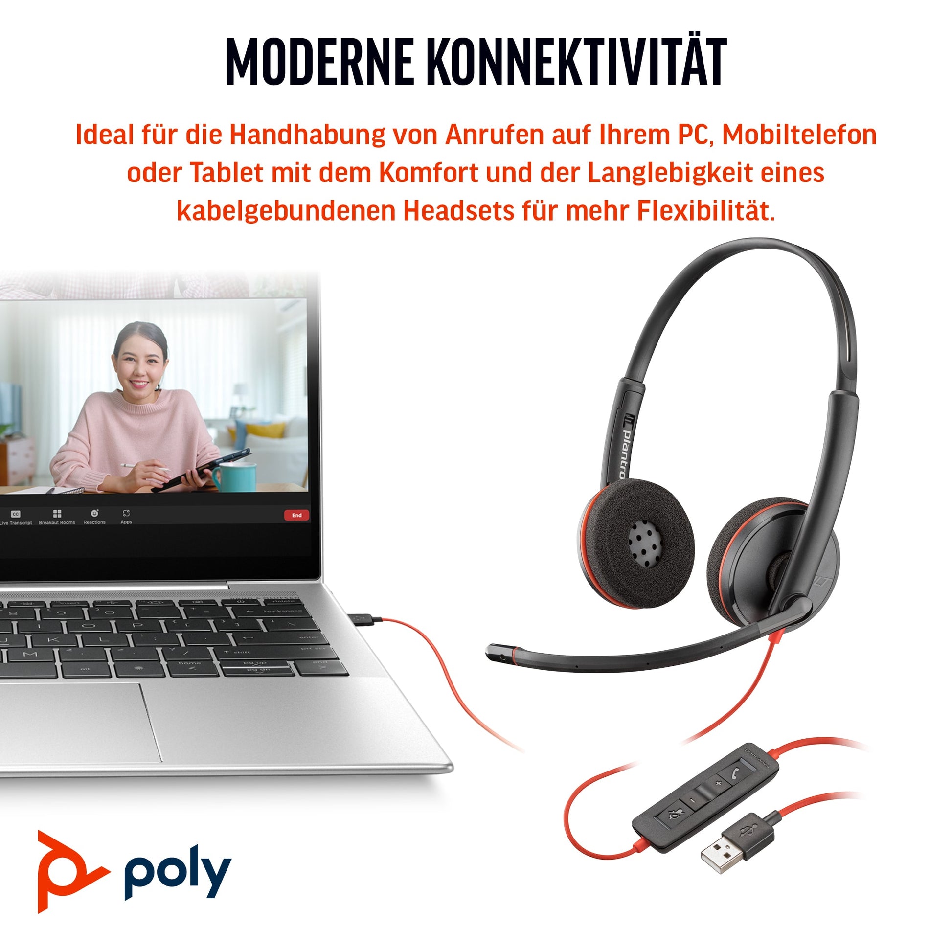 Poly Blackwire 3220 Office-Headset – On-Ear, Stereo, USB-C, Schwarz