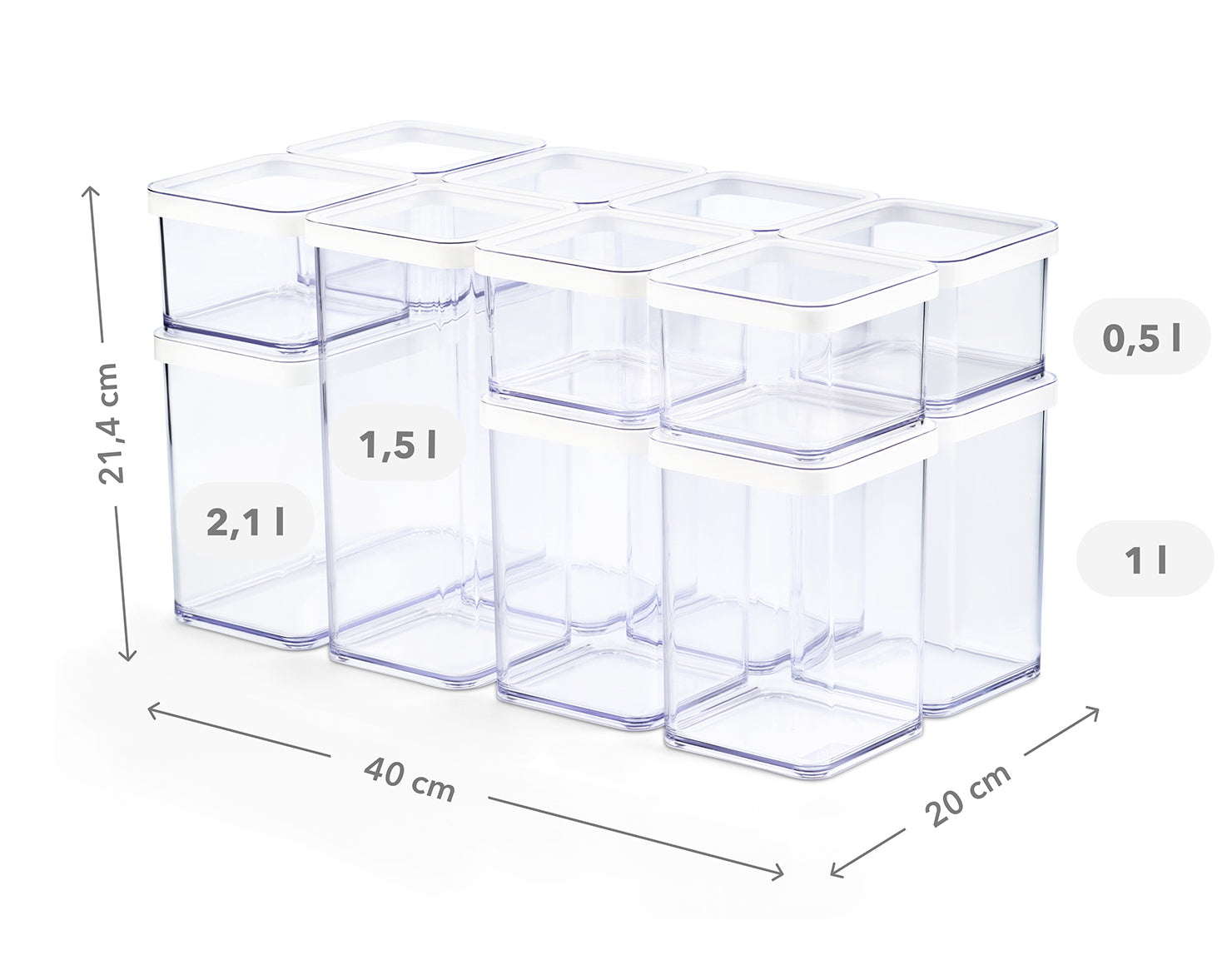 Rotho Vorratsdose 12 l, 20 × 40 × 21,4 cm, Styrol-Acrylnitril-Copolymer (SAN), transparent/weiss, 12-teilig