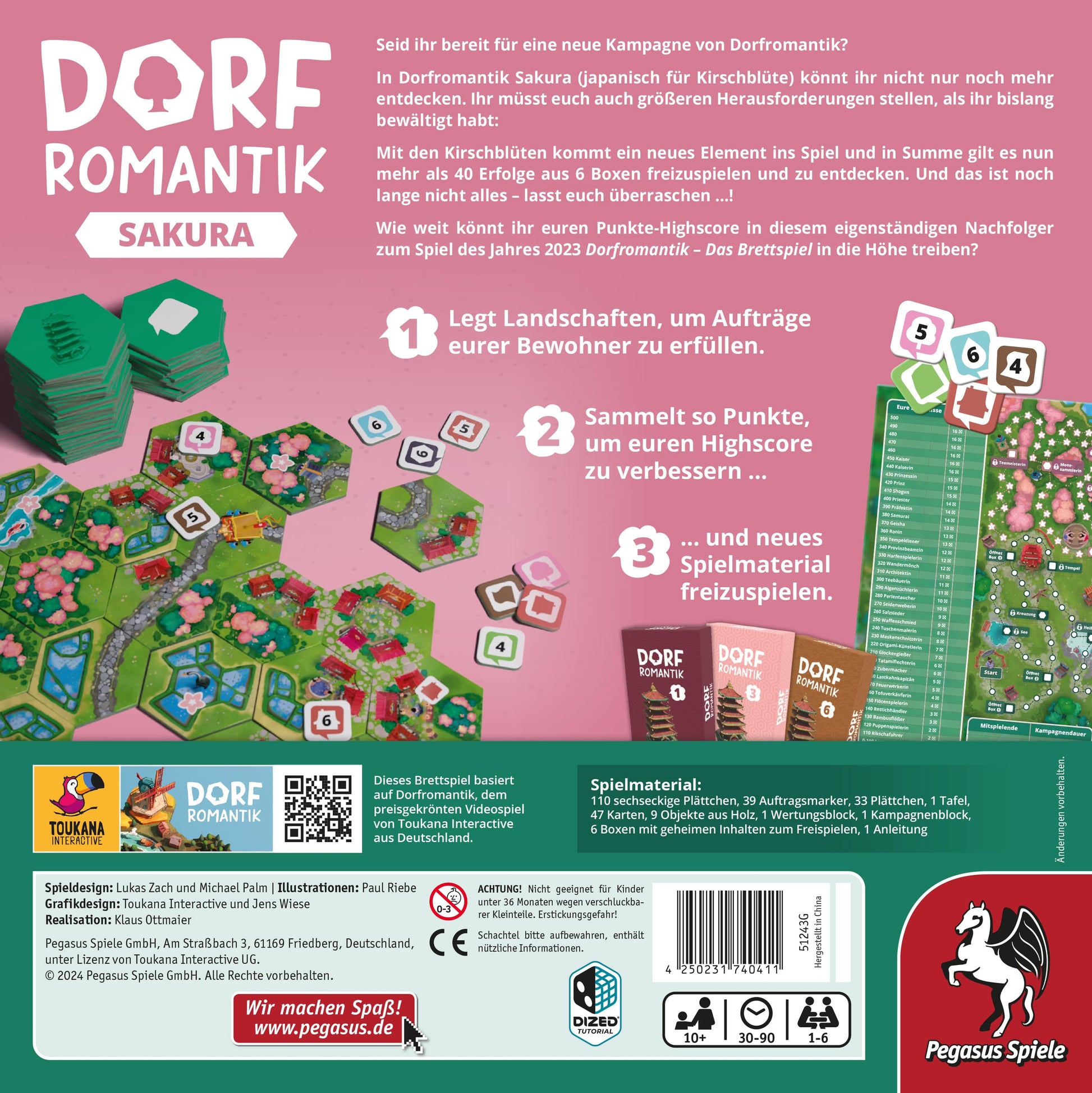 Pegasus Dorfromantik Sakura Brettspiel, 1–6 Spieler, ab 10 J., 30 Min., DE