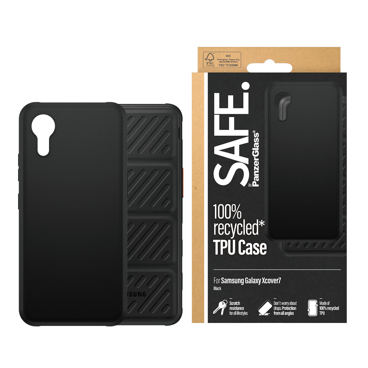 PanzerGlass SAFE. Backcover – für Samsung Galaxy Xcover 7, TPU, Schwarz, bis 1,2 m sturzsicher