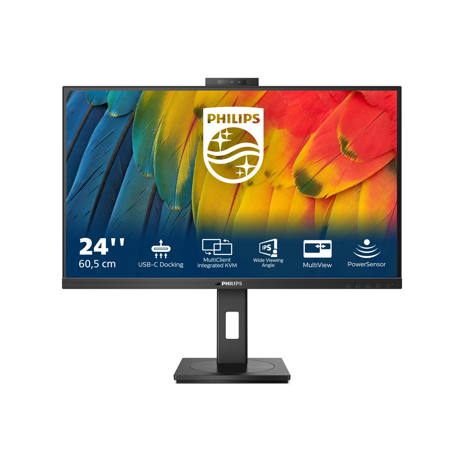 Philips 24B1U5301H/00 – Monitor, 23,8", IPS, 75 Hz, 300 cd/m², Webcam, KVM, USB-C, VESA 100 × 100, Schwarz