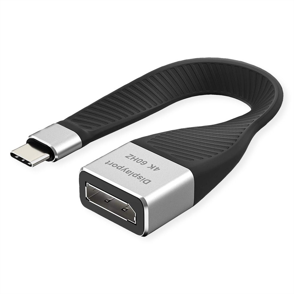 ROLINE USB-C zu DisplayPort Adapter – 4K (3840 × 2160) @ 60 Hz, 0,13 m, DP Alt Mode, Schwarz