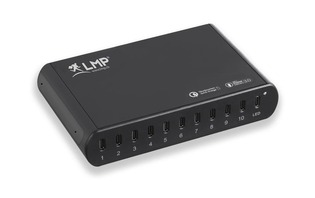 LMP SmartCharge Mini 10-250 USB-Desktop-Ladegerät 250 W – USB-C×10 (25 W pro Port) – für Apple – Schwarz