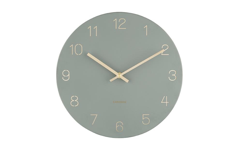 Karlsson Charm Gravierte Zahlen Kleine Wanduhr – Analog, Ø 30 cm, Grün, Metall