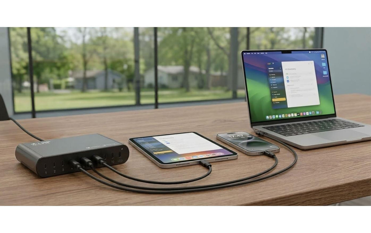 LMP SmartCharge Mini 10-250 USB-Desktop-Ladegerät 250 W – USB-C×10 (25 W pro Port) – für Apple – Schwarz
