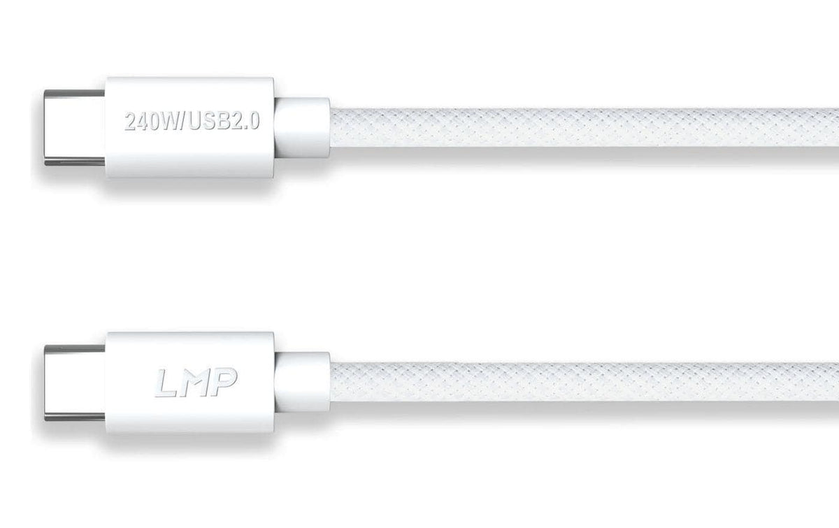 LMP – USB-C auf USB-C Kabel – USB 2.0 (480 Mbit/s) – 0,5 m – PD 240 W – Textilmantel – Weiss – für USB‑C Netzteil