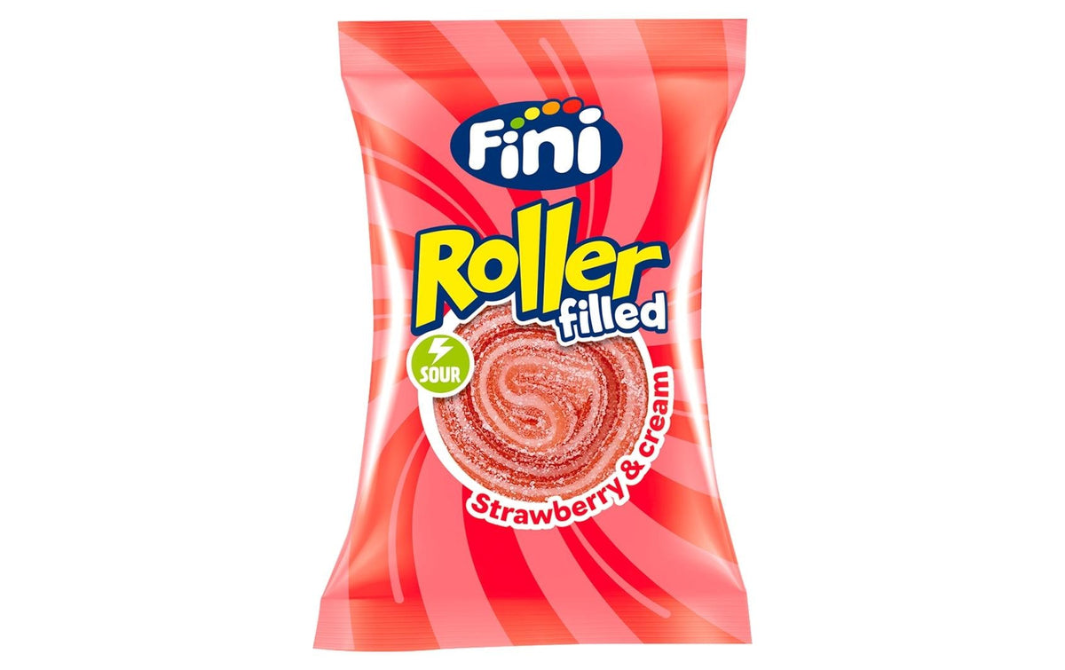 Fini Roller Gummibonbons – Erdbeere & Creme, Sauer – 20 g