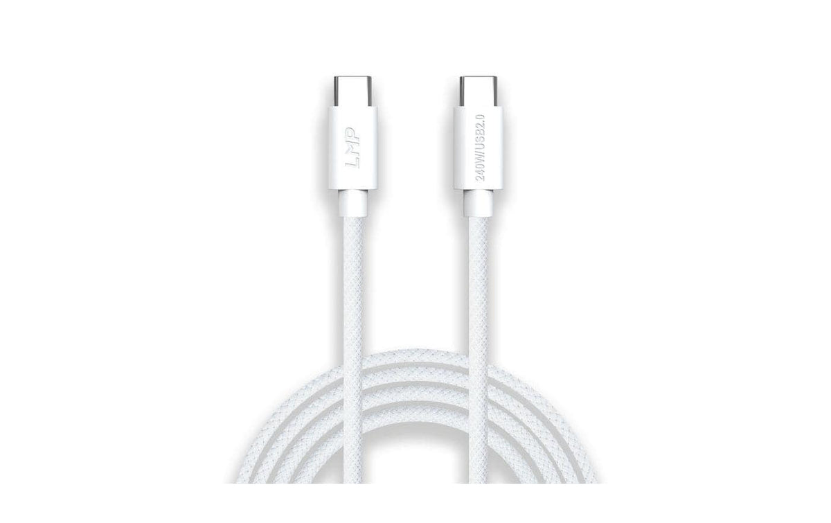 LMP – USB-C auf USB-C Kabel – USB 2.0 (480 Mbit/s) – 0,5 m – PD 240 W – Textilmantel – Weiss – für USB‑C Netzteil