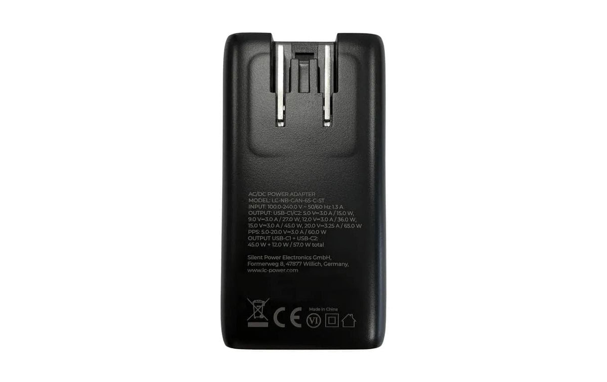 LC-Power LC-GAN-65 USB-Ladegerät 65 W – USB-C×1 – für USB-C-Geräte – schwarz