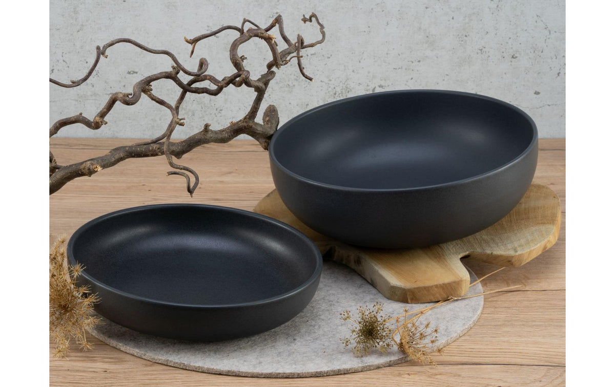 Creatable Salatschüssel – 2er Set, 2,0 l, Ø 26,0 cm, Steinzeug, Schwarz, spülmaschinenfest, mikrowellengeeignet