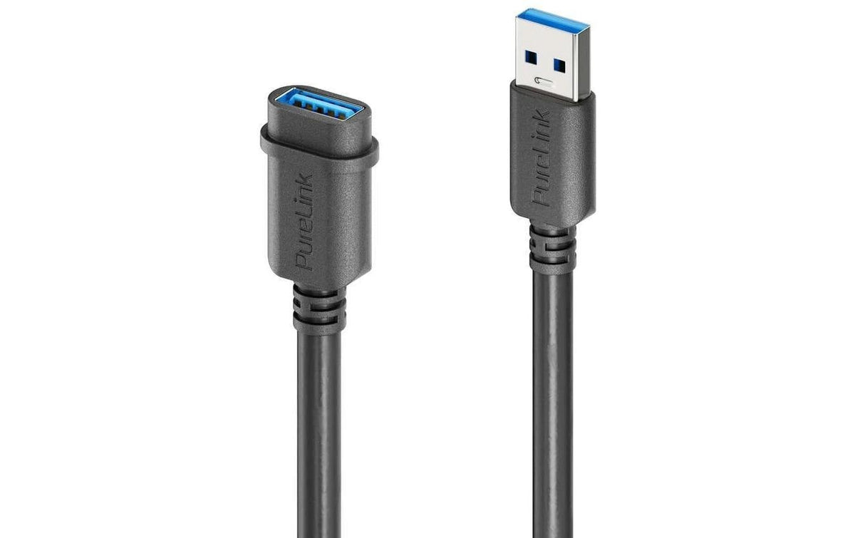 Purelink USB-A Verlängerungskabel (Stecker auf Buchse) – USB 3.2 Gen 1 (5 Gbit/s) – 1 m – Schwarz – für Medi