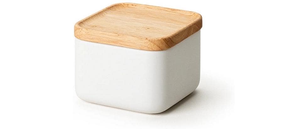 Continenta Vorratsdose 880 ml, 10,5 × 10,5 × 8 cm, Keramik, mit Holzdeckel, Weiss