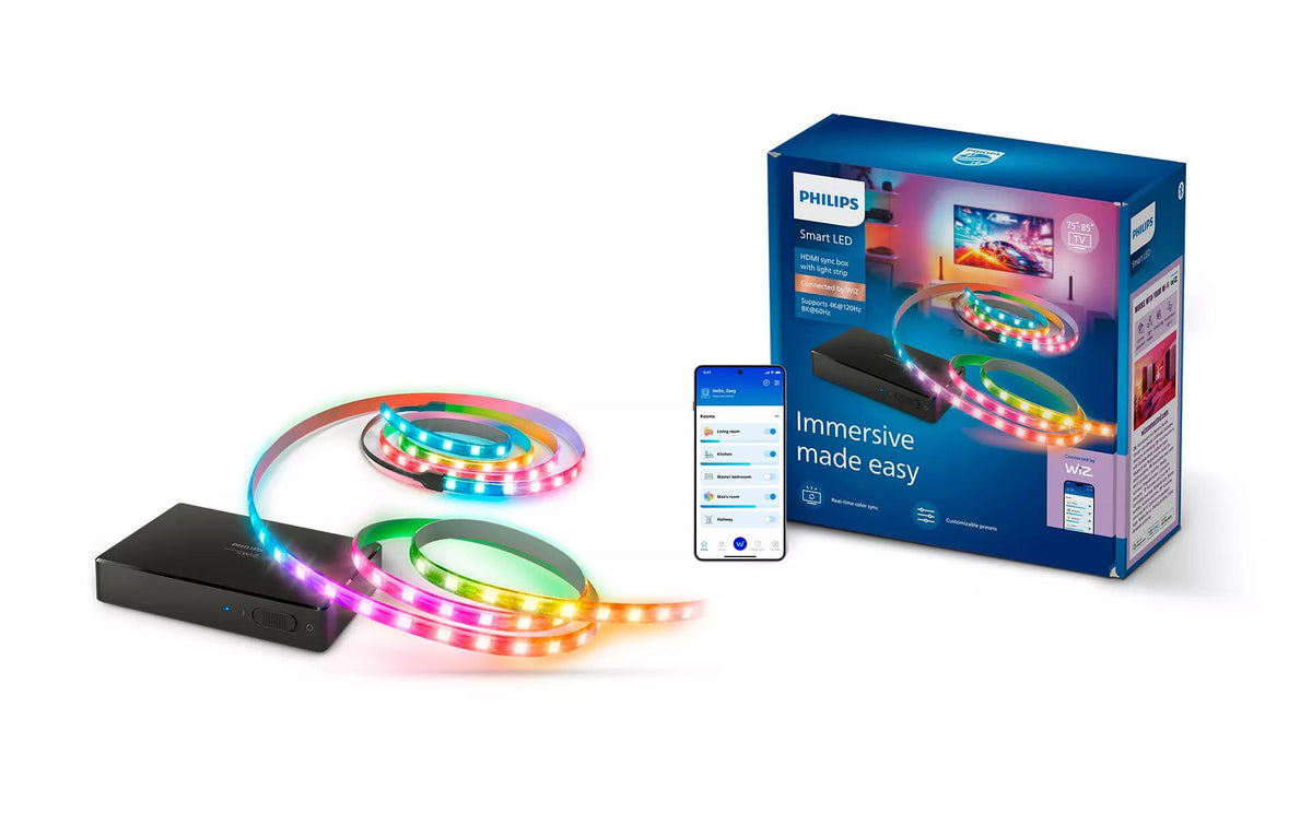 Philips by Signify PHI TV-Backlight-Set Sync Box Kit – HDMI 2.1, Wi‑Fi + Bluetooth – für 75–85" Fernseher – Schwarz
