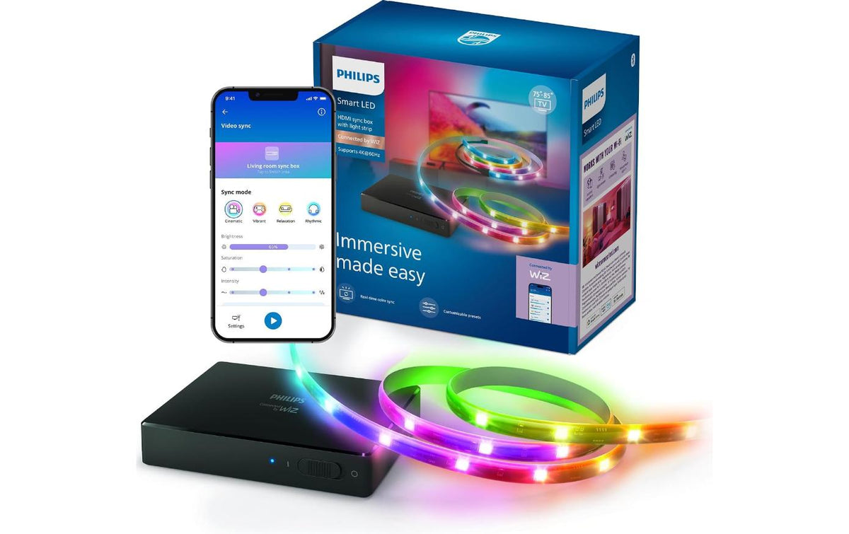 Philips by Signify Philips PHI HDMI 2.0 Sync Box Kit – LED-Lichtstreifen – 3,3 m – für WiZ, Alexa, Google Assistant – 2er-Set