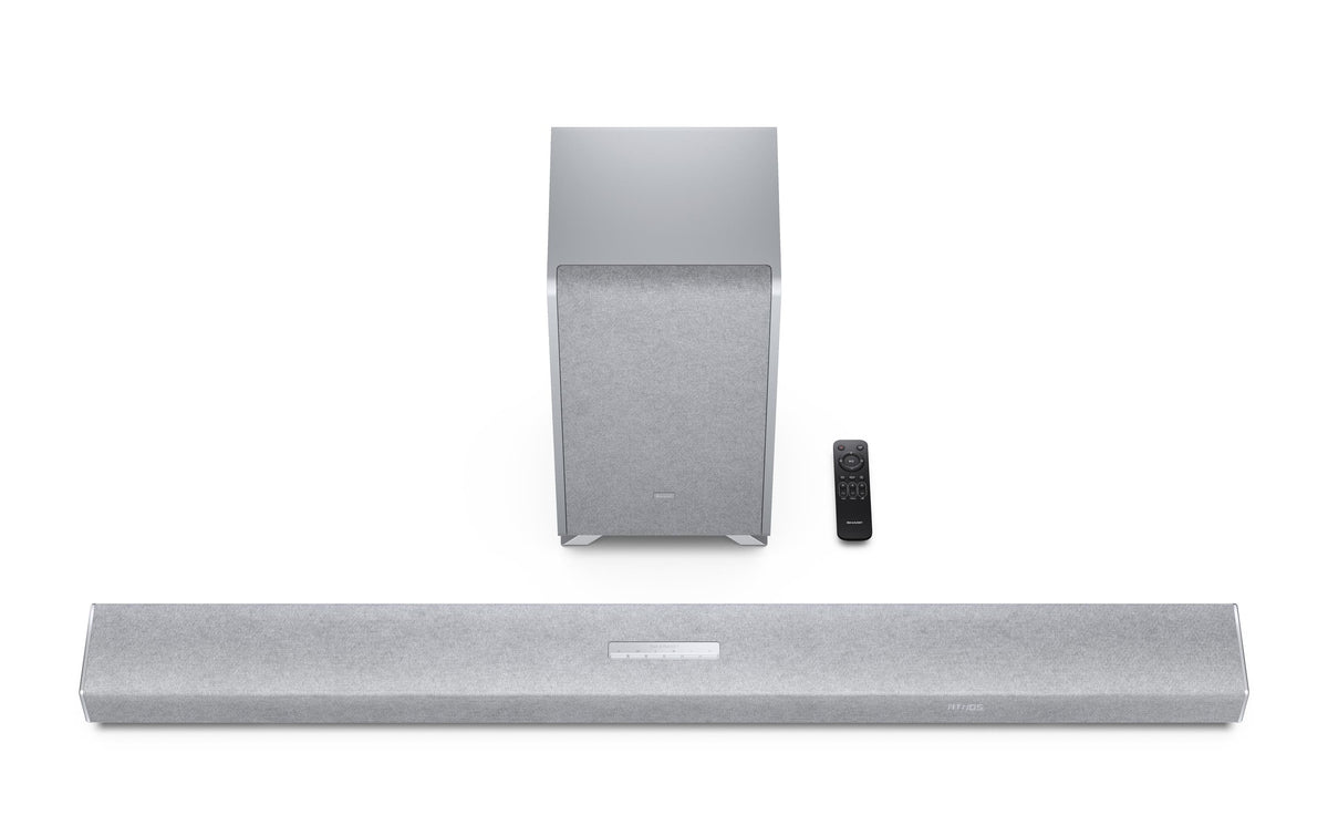 Sharp HT-SBW55121SL – Soundbar – 5.1.2, Dolby Atmos/DTS:X, mit kabellosem Subwoofer, 212 W, Silber