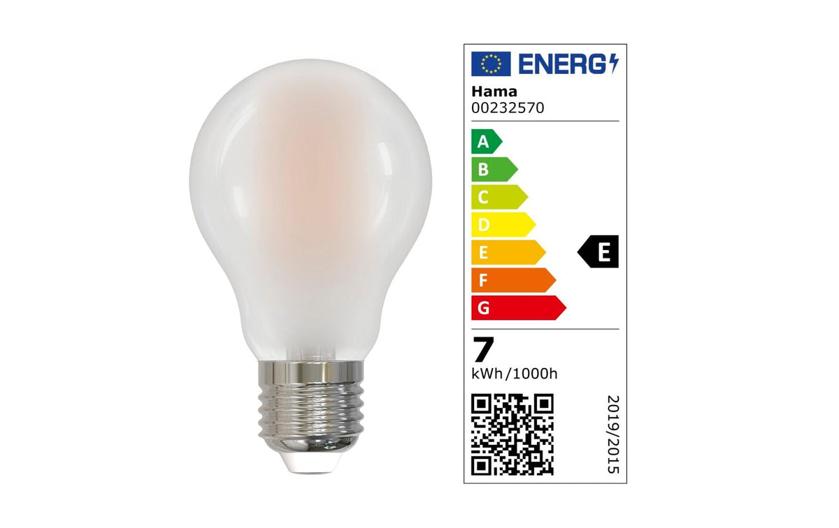 Hama LED-Leuchtmittel E27 A60 – 806 lm, 7 W, Warmweiss 2700 K – 5 Stk., Glas, matt