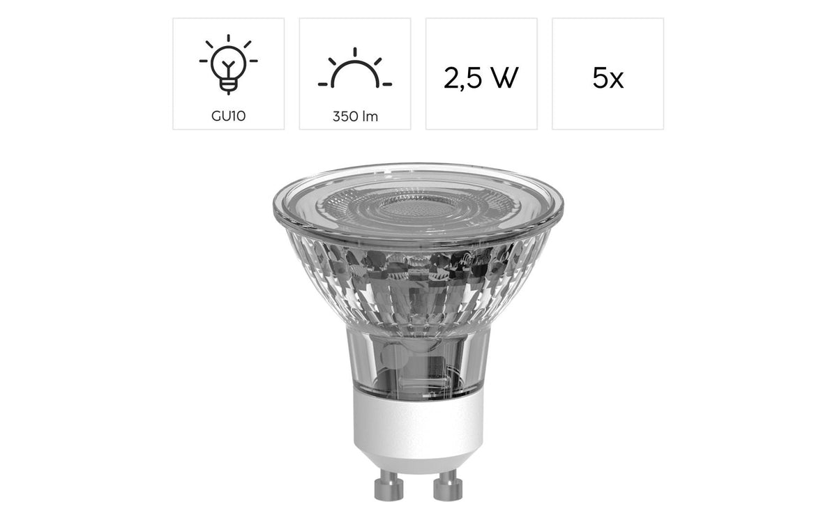 Hama Leuchtmittel GU10 Reflektor PAR16 – Warmweiss 2700 K, 350 lm, 2,5 W, 36° – IP20 – 5 Stk. – Klar