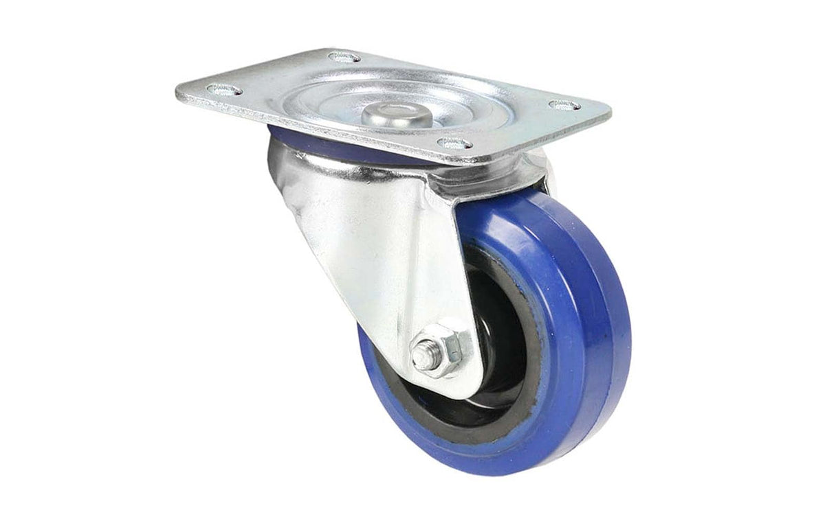 Adam Hall Lenkrolle – Ø 80 × 34 mm, Gummi/Stahl, verzinkt, Blau, 40 Stk.