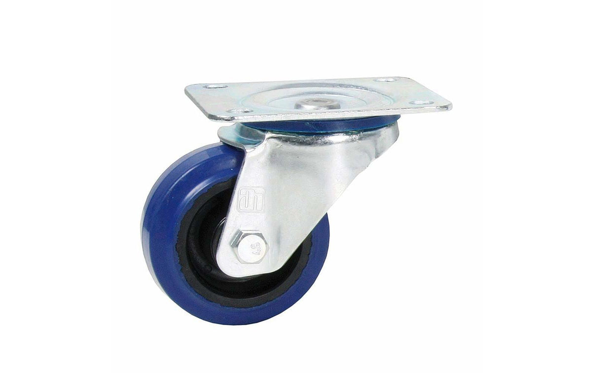 Adam Hall Lenkrolle – Ø 80 × 34 mm, Gummi/Stahl, verzinkt, Blau, 40 Stk.