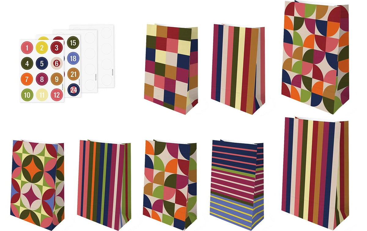 REMEMBER Adventskalender-Geschenktüten-Set – 8 × 25 cm, Papier, Mehrfarbig