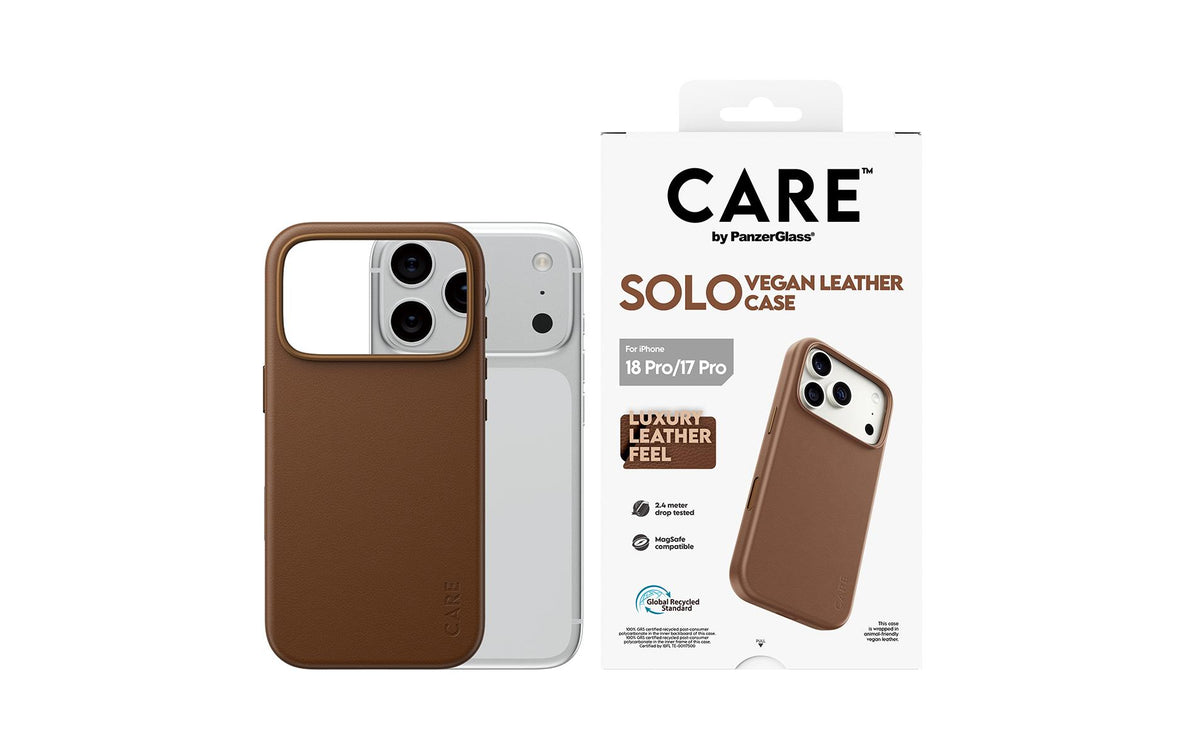 PanzerGlass CARE Solo – Rückcover – für Apple iPhone 18 Pro / 17 Pro, PU, Braun, bis 2,4 m sturzsicher