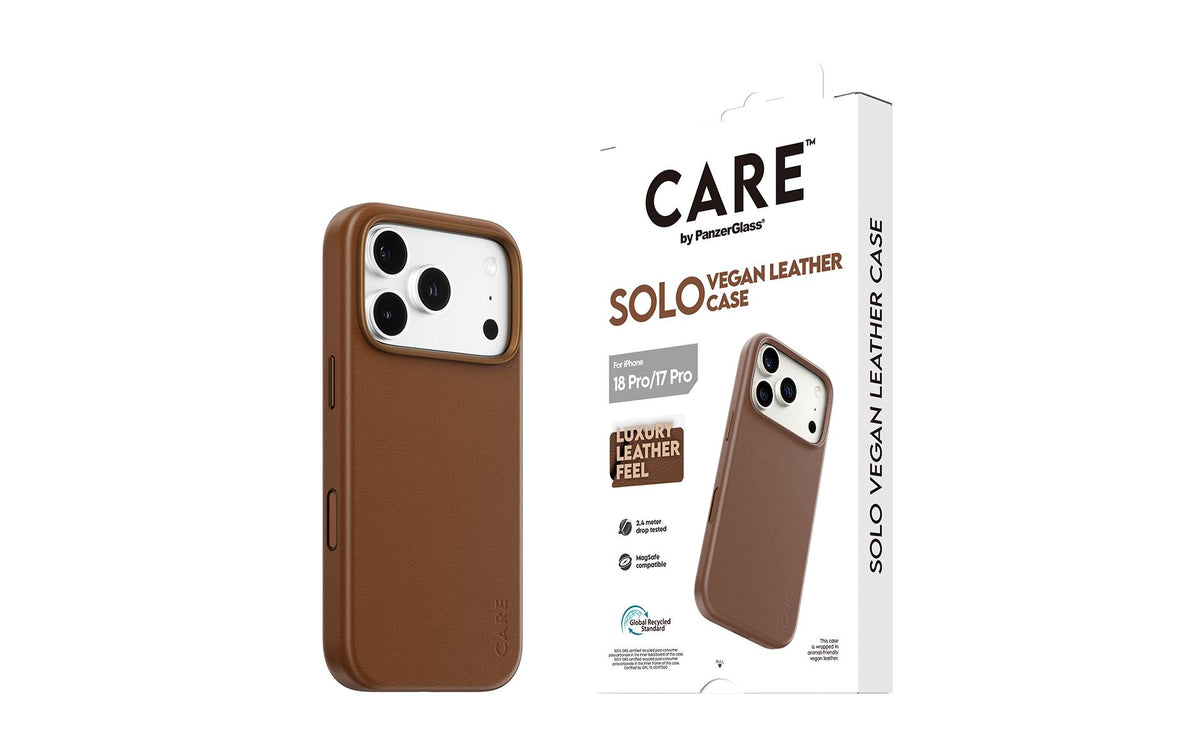 PanzerGlass CARE Solo – Rückcover – für Apple iPhone 18 Pro / 17 Pro, PU, Braun, bis 2,4 m sturzsicher