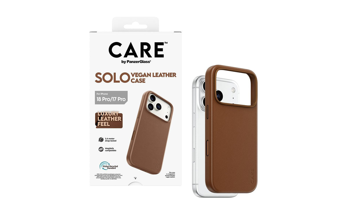 PanzerGlass CARE Solo – Rückcover – für Apple iPhone 18 Pro / 17 Pro, PU, Braun, bis 2,4 m sturzsicher