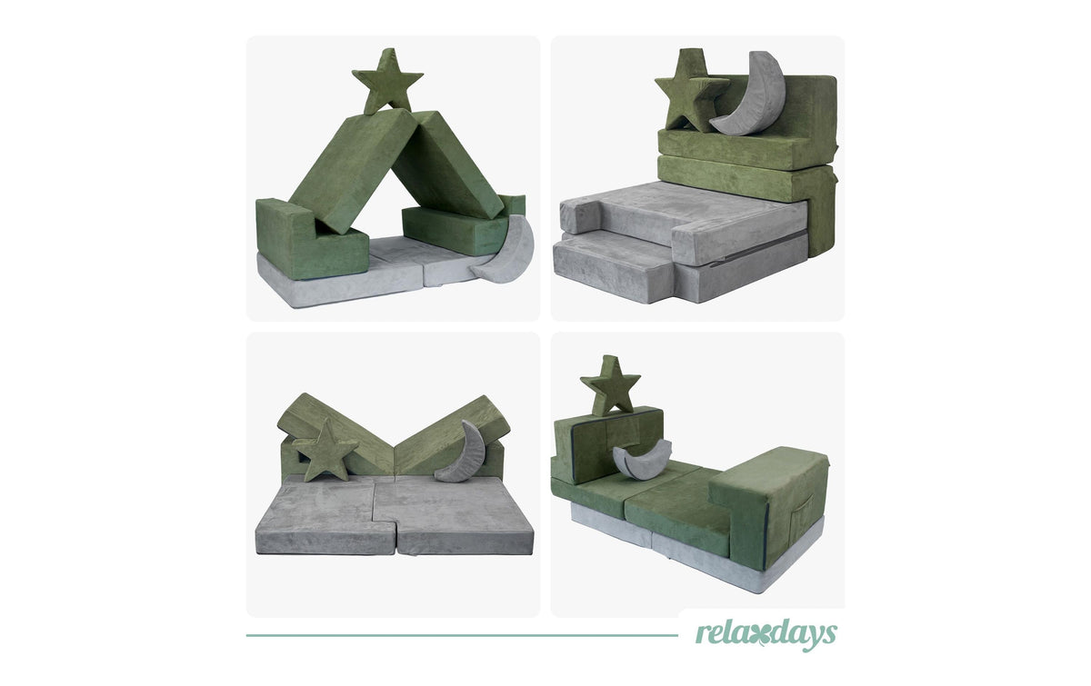 Relaxdays Beistelltisch – 140 × 65 × 45 cm – Kunststoff & Polyester – Dunkelgrün/Grau