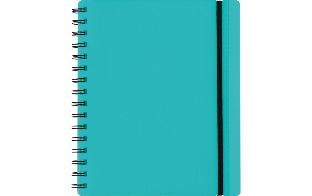 Kolma Collegeblock – A5 – Spiralbindung, 2-fach gelocht, perforiert, Gummiband, Einstecktasche, türkis