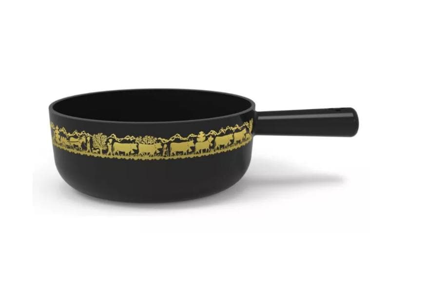 Stöckli Caquelon Classic – Ø 16 cm, Gusseisen/Emaille, für Käsefondue, Induktion, Gold/Schwarz