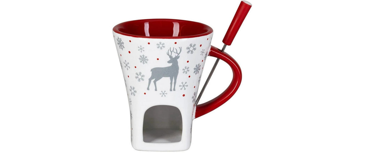 Nouvel Fondue-Set – Keramik, für Schokoladenfondue, Teelichter, Rot/Weiss, 1 Person, 2 Teile