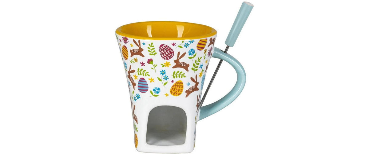 Nouvel Fondue-Set – Keramik, Ø 10,5 cm, 1 Person, Teelicht – Gelb/Weiss