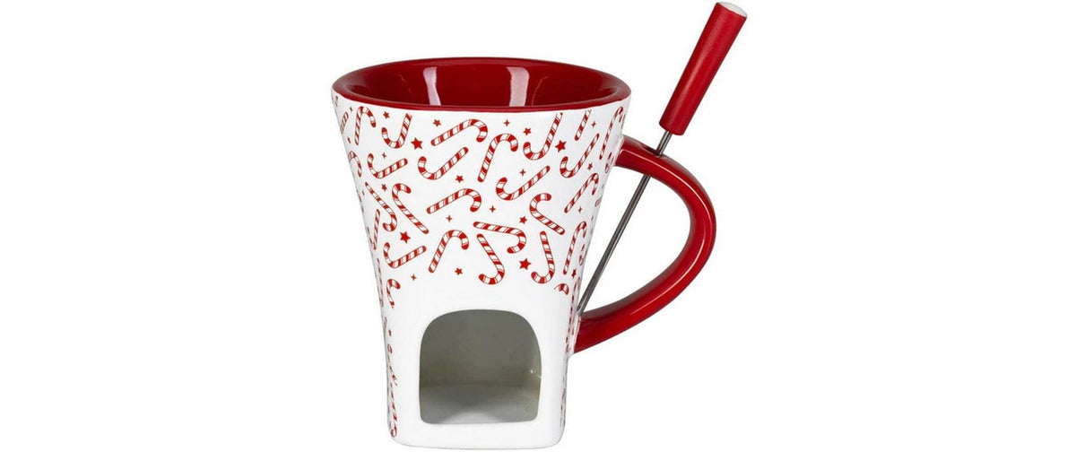 Nouvel Fondue-Set, 2-teilig, Keramik, Rot/Weiss, Teelicht, Höhe 13,7 cm