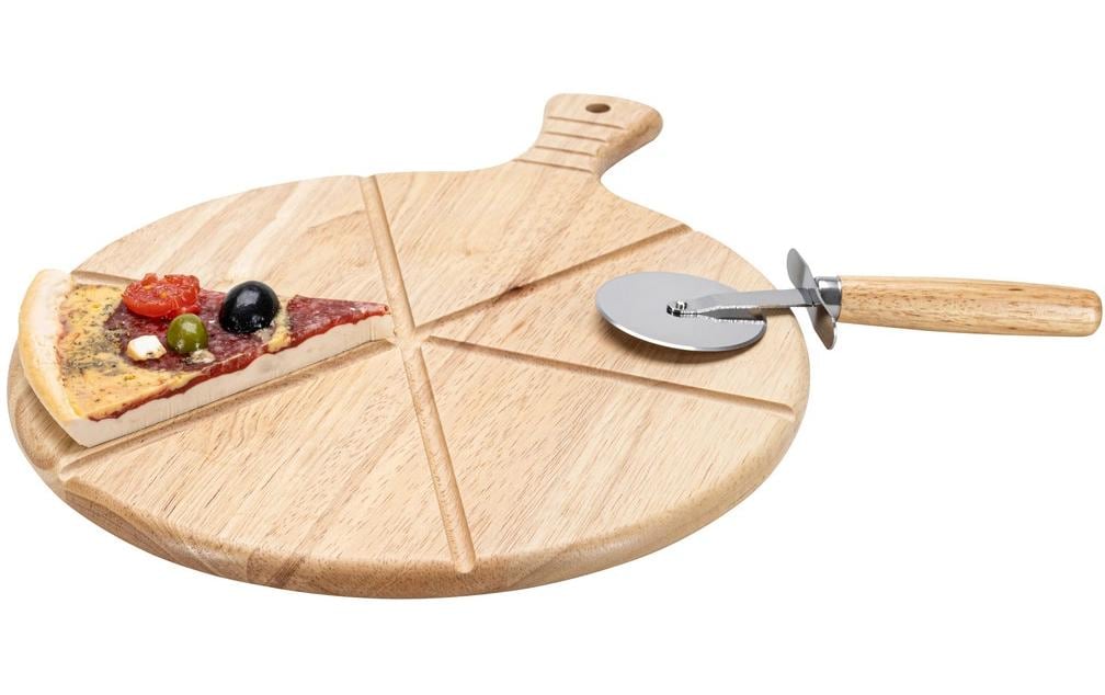 Nouvel Schneidebrett 40 × 30 × 1,5 cm, Bambus/Edelstahl, mit Pizzamesser, Braun